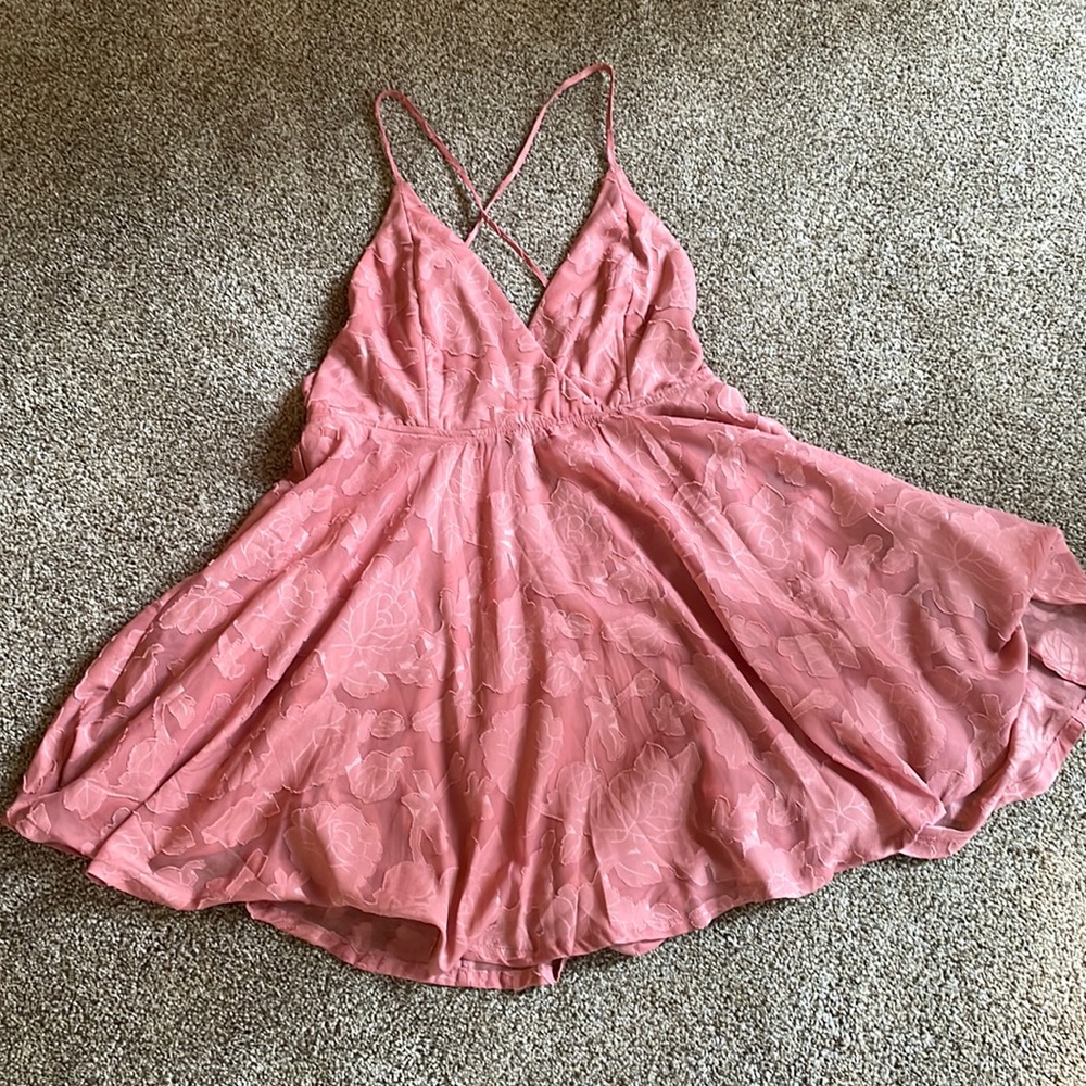 Pink floral dress, open back